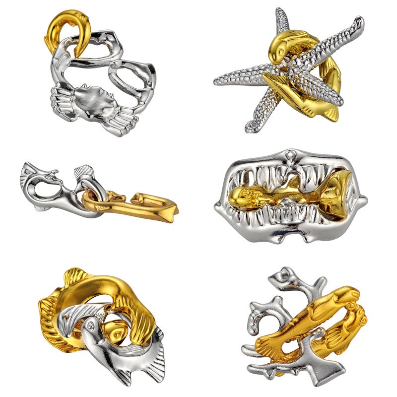 Puzzle Zinc Alloy Intelligence Release Suit Nine Chain Unlock Press Educational Toy Luban Lock Magic Kongming Lock - Image 1